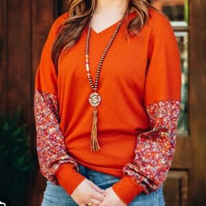 NWT Grace & Emma Bohemian Floral Waffle Knit Oversized Thermal Top Size M